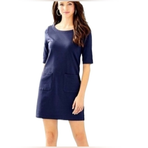 Lilly Pulitzer Lilah Navy Blue Shift Dress Gold Buttons Size Large - Picture 1 of 9